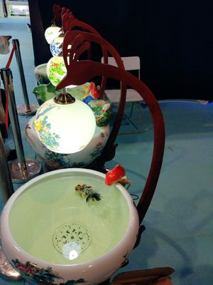 Σχέδιο 520mm Peony κινεζικό κεραμικό κύπελλο ψαριών με το λαμπτήρα